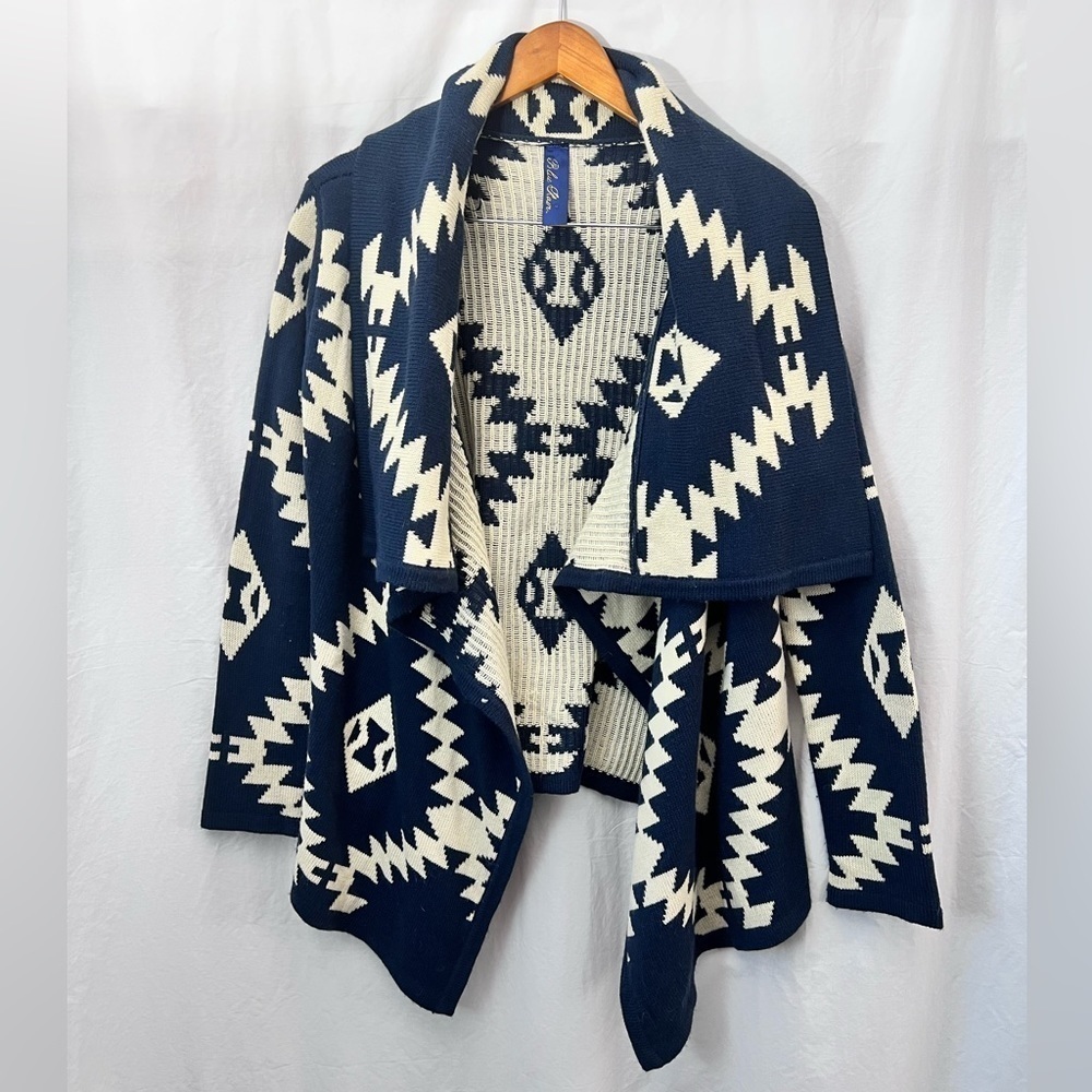 Blue Rain Open-Front Aztec Print Cardigan size Medium *
